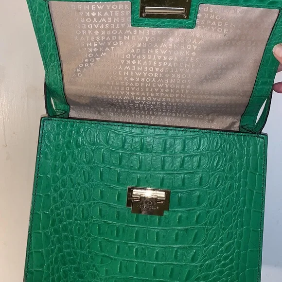 Kate Spade Large Green Crocodile Embossed Leather Crossbody Handbag Vintage-RARE - Picture 4 of 8